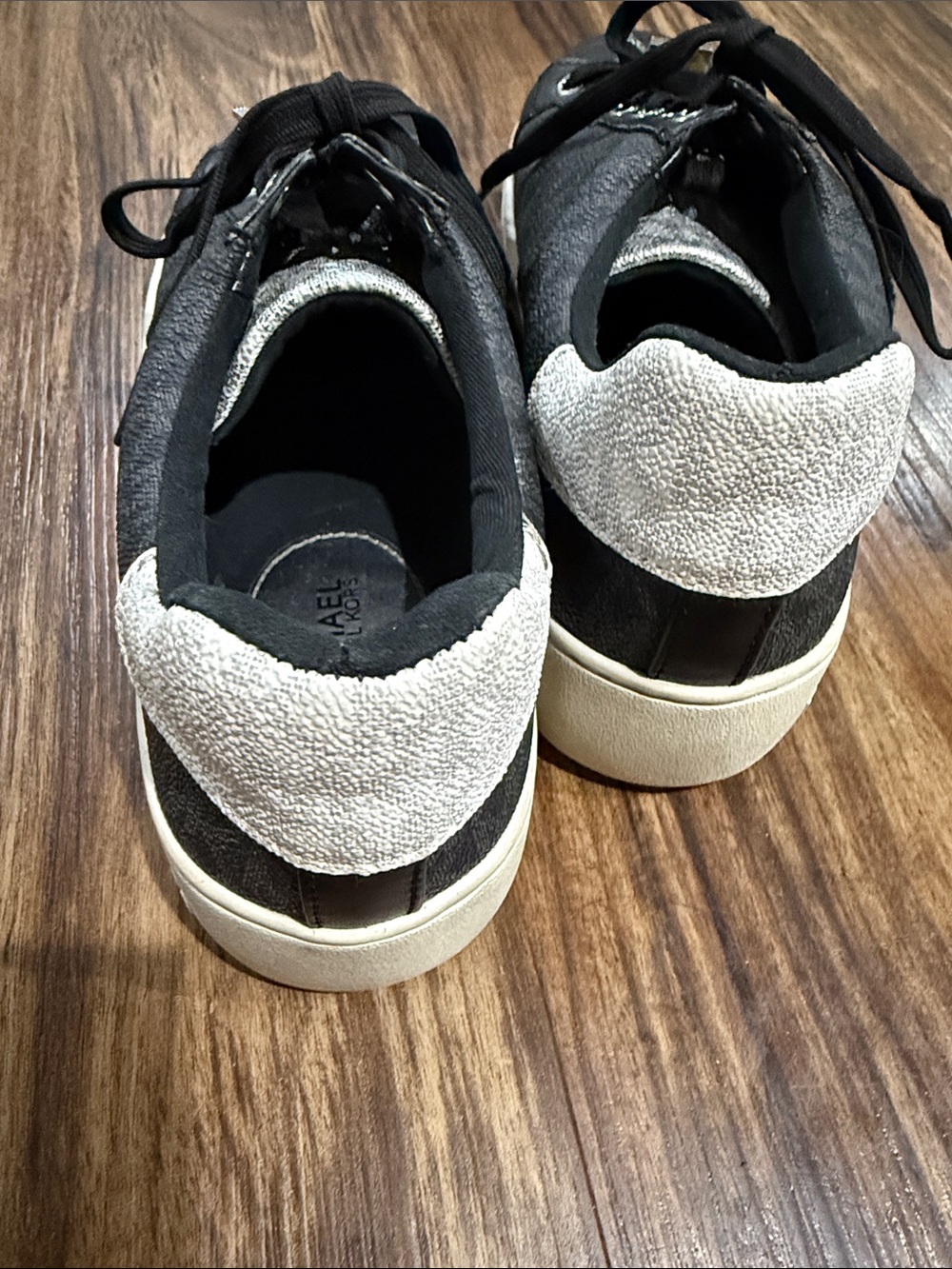 Michael Kors Black Leather & Monogram Logo Lace-Up Sneakers - Picture 3 of 6